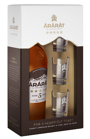 Бренди Арарат 5YO + 3 чаши 0,7Л 40% / Brandy Ararat 5y 0,7l 40% + 3x sklo