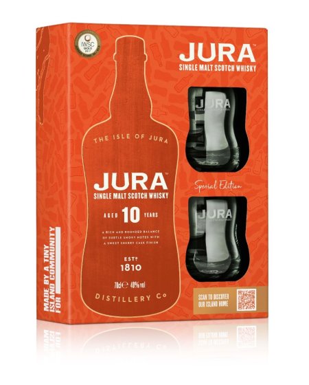Джура 10YO + 2 чаши 0,7л 40% / Isle Of jura 10y + 2 glasses 0,7l 40%
