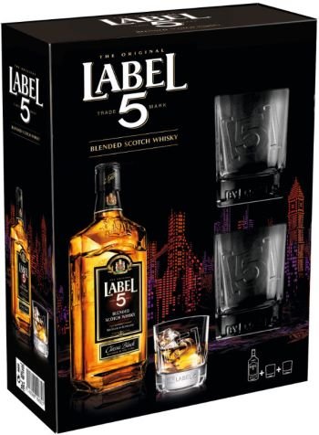 Уиски Лейбъл 5 + 2 чаши 0,7Л 40% / Label 5 0,7l 40% + 2x sklo