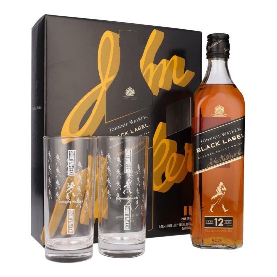 Джони Уокър Блек + 2 чаши 0,7Л 40% / Johnnie Walker Black + 2 glasses 0,7L 40%